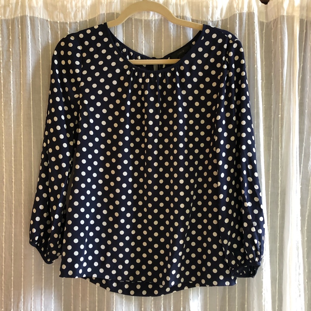 J. Crew Silk Polka Dot Blouse in Navy
